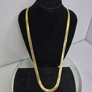 Vintage Gold Tone Herringbone Chain Necklace 30” Reversible 9.25mm Heavy 61g